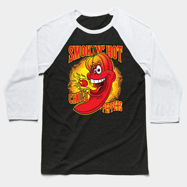 Smokin Hot Spicy Flaming Red Hot Chili Pepper Baseball T-Shirt by eShirtLabs